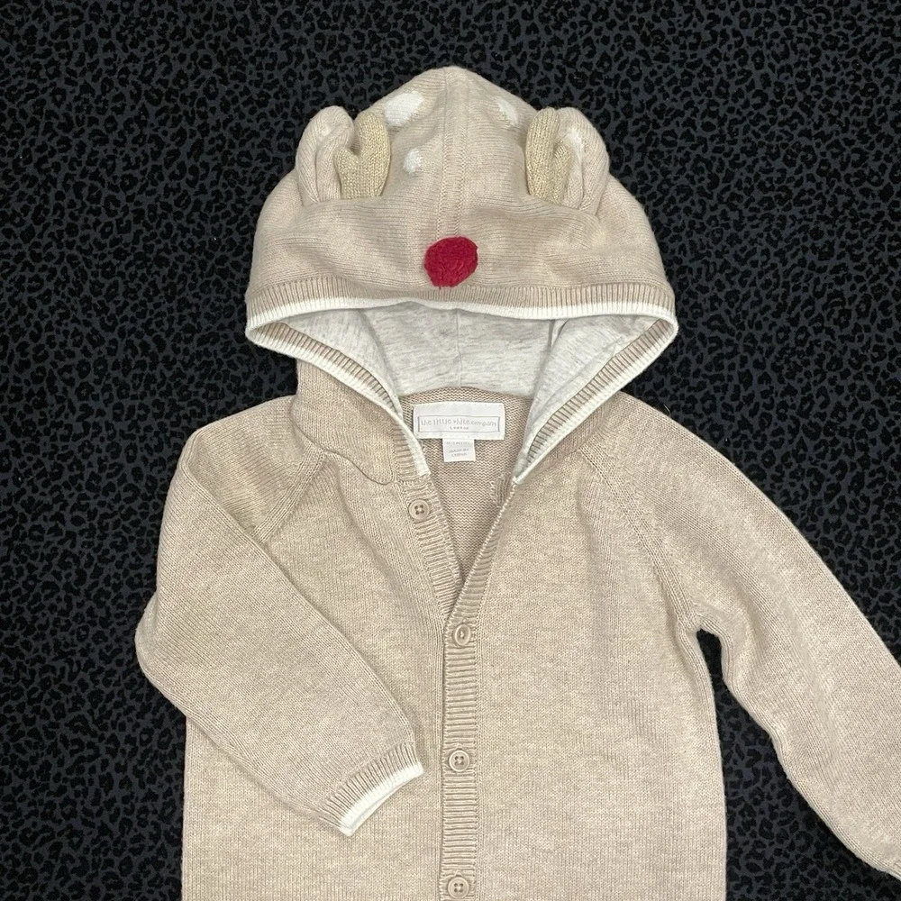 The Little White Company Baby Knitted Romper Organic Cotton 0-3 Months Reindeer